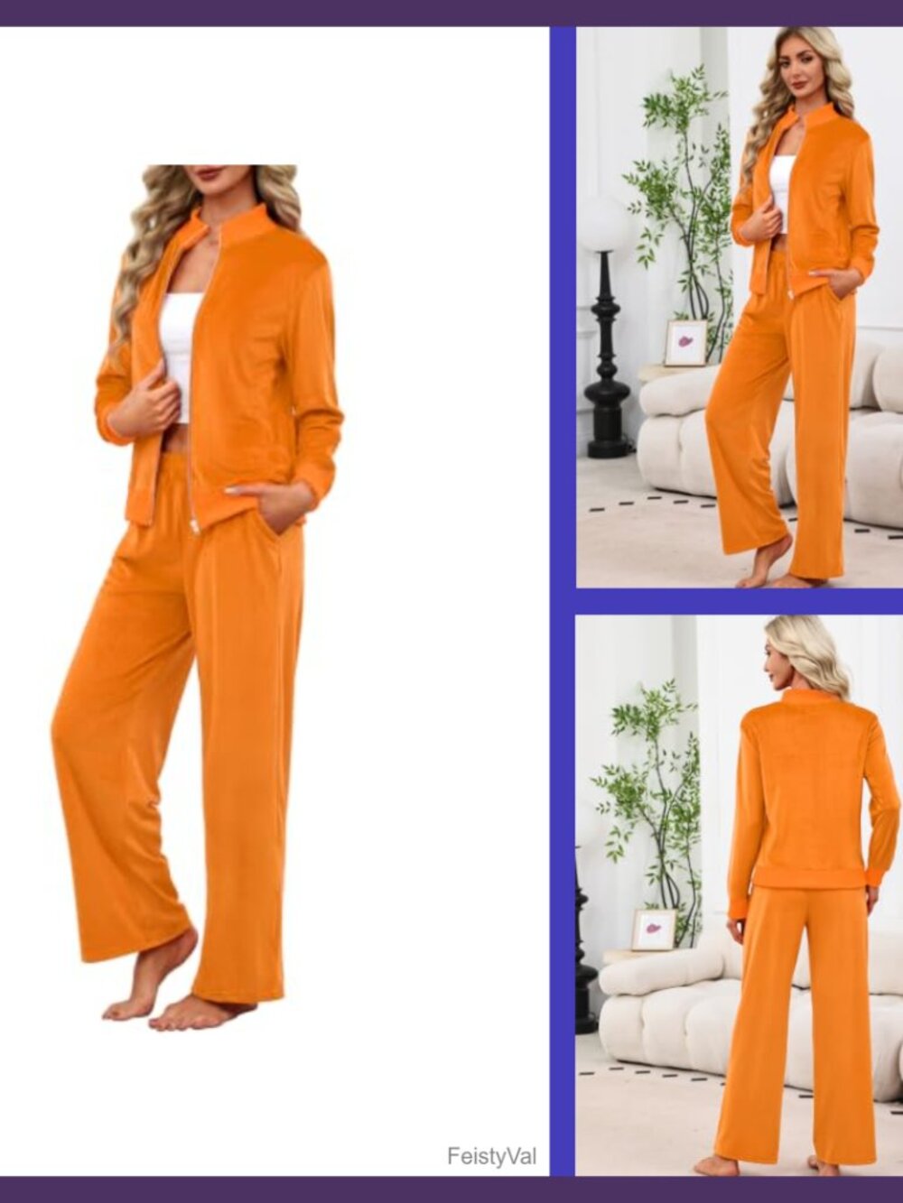 Women's Velour Tracksuit 2 Piece Set Sweatsuit Wide Leg Zip Jacket